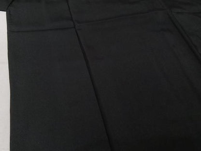平和屋着物▽男性　黒紋付　単衣　羽織セット　暗黒色　正絹　逸品　AABF9170jh