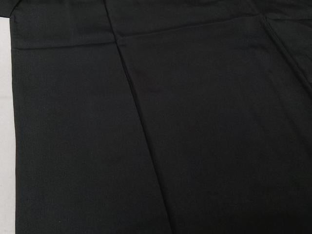 平和屋着物▽男性　黒紋付　単衣　羽織セット　暗黒色　正絹　逸品　AABF9170jh