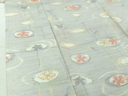 平和屋着物▽上質な紬 単衣 流水花文 正絹 逸品 AABF9171jh