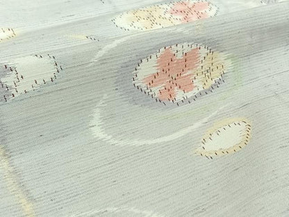 平和屋着物▽上質な紬 単衣 流水花文 正絹 逸品 AABF9171jh