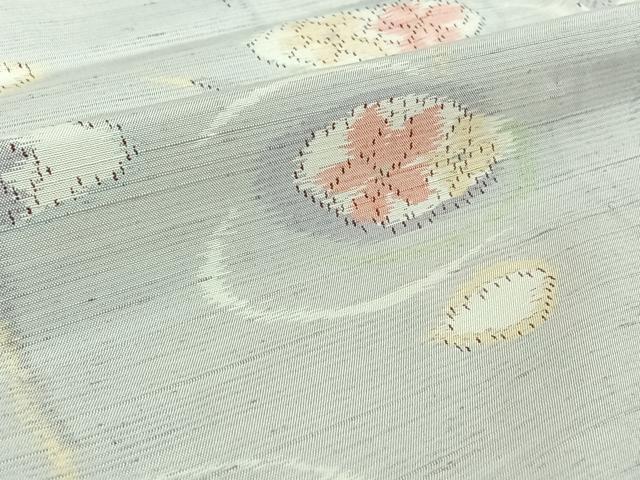 平和屋着物▽上質な紬 単衣 流水花文 正絹 逸品 AABF9171jh