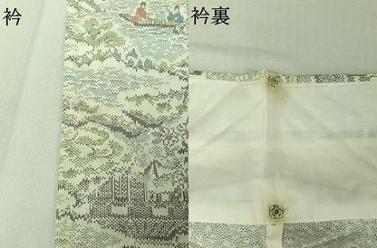 平和屋着物▽上質な紬 単衣 人物風景花文 正絹 逸品 AABF9172jh