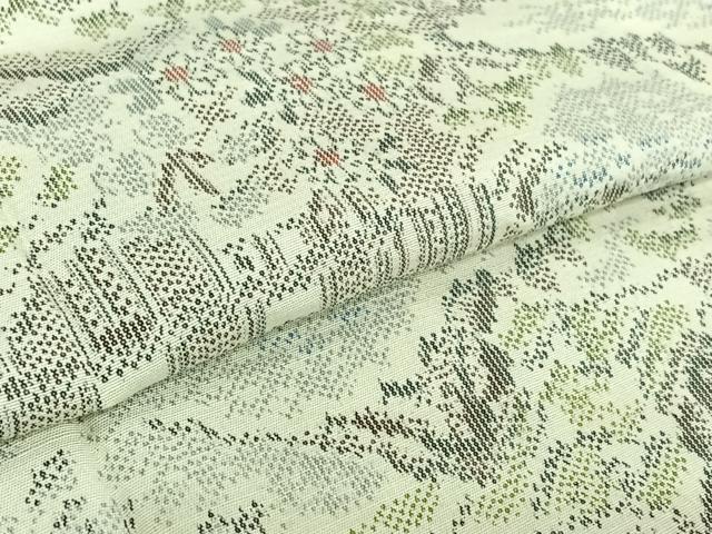 平和屋着物▽上質な紬 単衣 人物風景花文 正絹 逸品 AABF9172jh