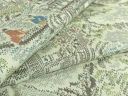 平和屋着物▽上質な紬 単衣 人物風景花文 正絹 逸品 AABF9172jh