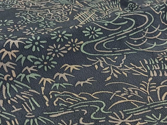 平和屋着物▽上質な小紋 単衣 風景花文 正絹 逸品 AABF9173jh