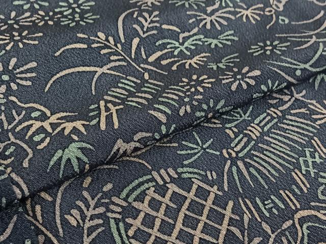 平和屋着物▽上質な小紋 単衣 風景花文 正絹 逸品 AABF9173jh