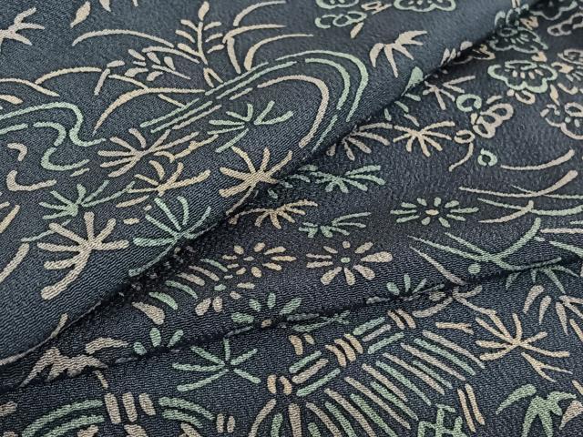平和屋着物▽上質な小紋 単衣 風景花文 正絹 逸品 AABF9173jh