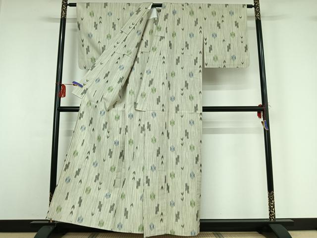 平和屋着物▽上質な紬 単衣 幾何学文様 正絹 逸品 AABF9174jh