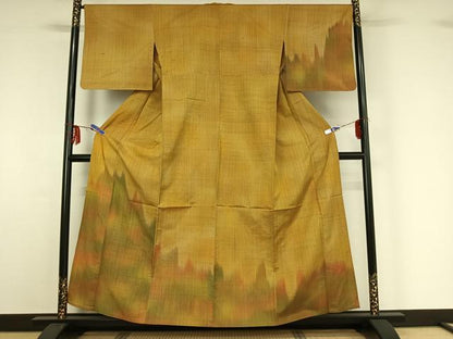 平和屋着物▽訪問着　単衣　紬地　霞文　暈し染め　正絹　逸品　AABF9176jh