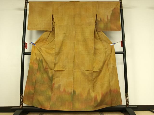 平和屋着物▽訪問着　単衣　紬地　霞文　暈し染め　正絹　逸品　AABF9176jh