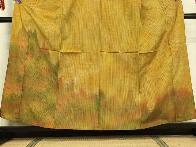 平和屋着物▽訪問着　単衣　紬地　霞文　暈し染め　正絹　逸品　AABF9176jh
