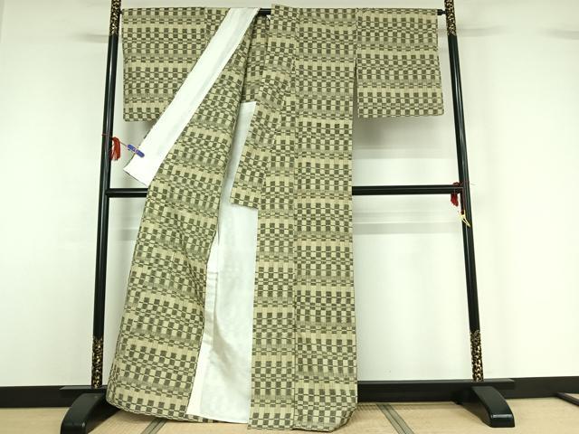 平和屋着物▽上質な紬　単衣　横段文　正絹　逸品　AABF9177jh