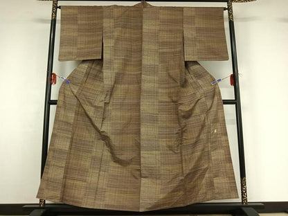 平和屋着物▽京都府認定 京の名工 雛屋友禅 紬 単衣 横段文 正絹 逸品 AABF9178jh