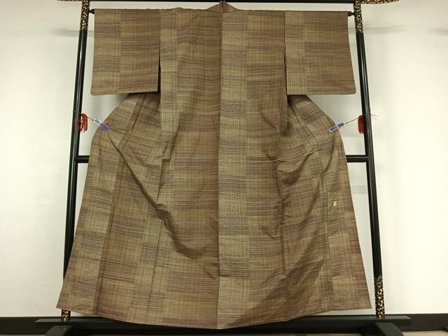平和屋着物▽京都府認定 京の名工 雛屋友禅 紬 単衣 横段文 正絹 逸品 AABF9178jh
