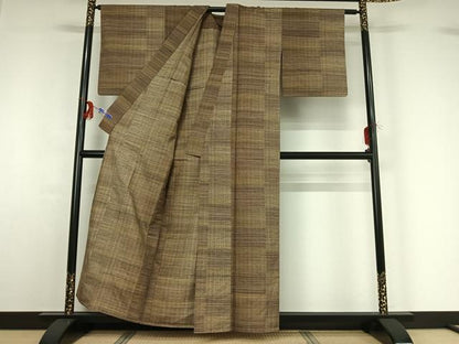 平和屋着物▽京都府認定 京の名工 雛屋友禅 紬 単衣 横段文 正絹 逸品 AABF9178jh