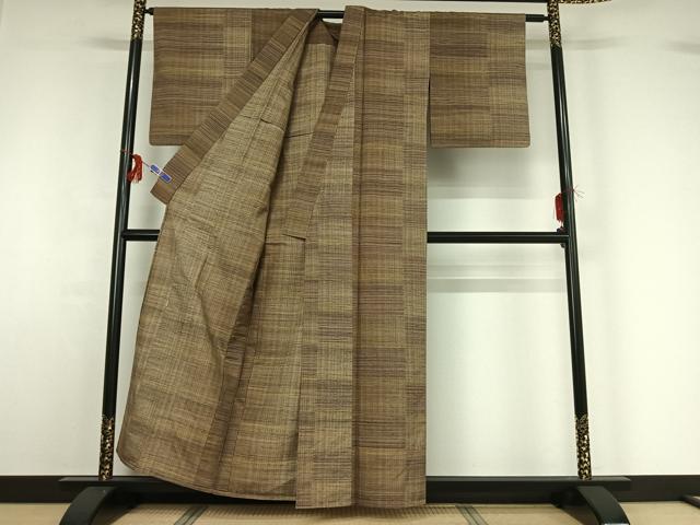 平和屋着物▽京都府認定 京の名工 雛屋友禅 紬 単衣 横段文 正絹 逸品 AABF9178jh