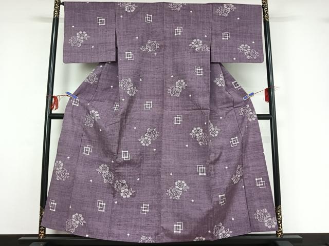 平和屋着物▽上質な紬 単衣 草花文 正絹 逸品 AABF9179jh