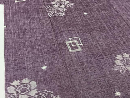 平和屋着物▽上質な紬 単衣 草花文 正絹 逸品 AABF9179jh