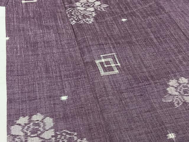 平和屋着物▽上質な紬 単衣 草花文 正絹 逸品 AABF9179jh