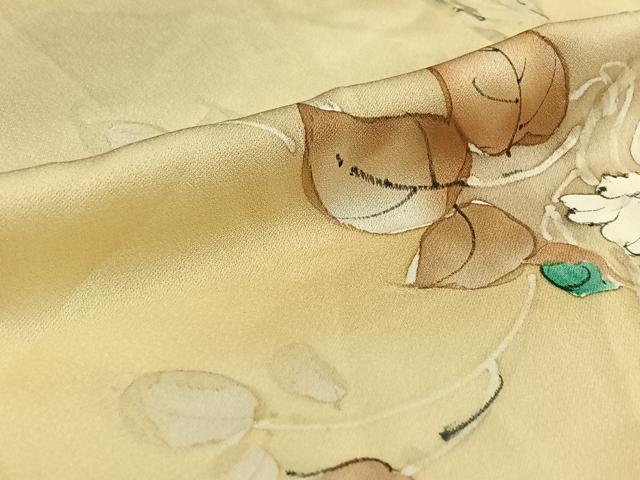 平和屋着物▽上質な小紋 単衣 手描き 枝花文 正絹 逸品 AABF9180jh