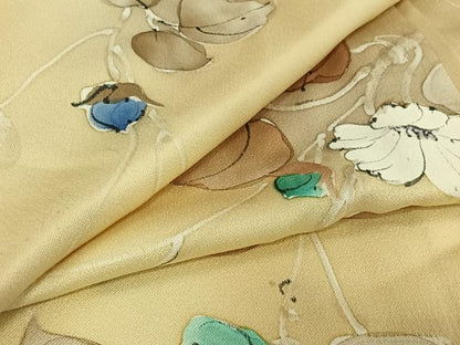 平和屋着物▽上質な小紋 単衣 手描き 枝花文 正絹 逸品 AABF9180jh