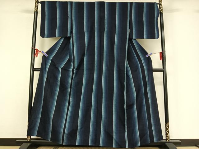 平和屋着物▽上質な紬 単衣 縞 正絹 逸品 AABF9181jh
