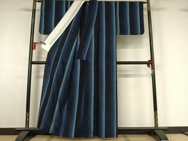 平和屋着物▽上質な紬 単衣 縞 正絹 逸品 AABF9181jh