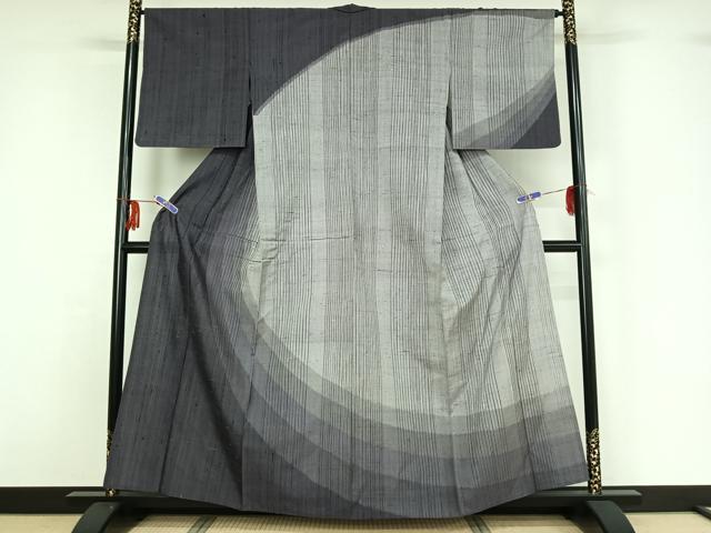 平和屋着物▽訪問着 単衣 紬地 縞 正絹 逸品 AABF9183jh