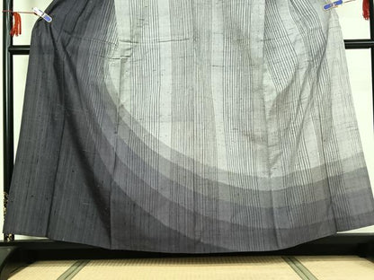 平和屋着物▽訪問着 単衣 紬地 縞 正絹 逸品 AABF9183jh