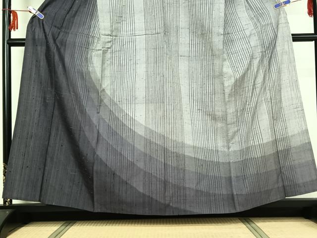 平和屋着物▽訪問着 単衣 紬地 縞 正絹 逸品 AABF9183jh