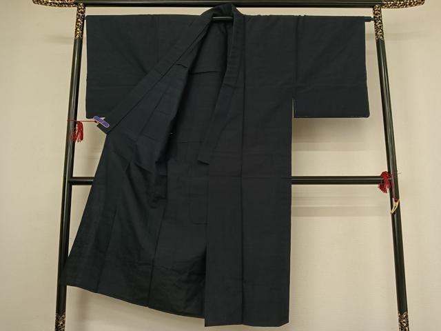 平和屋着物▽男性 紬 単衣 濃藍色 アンサンブル 正絹 逸品 AABF9184jh
