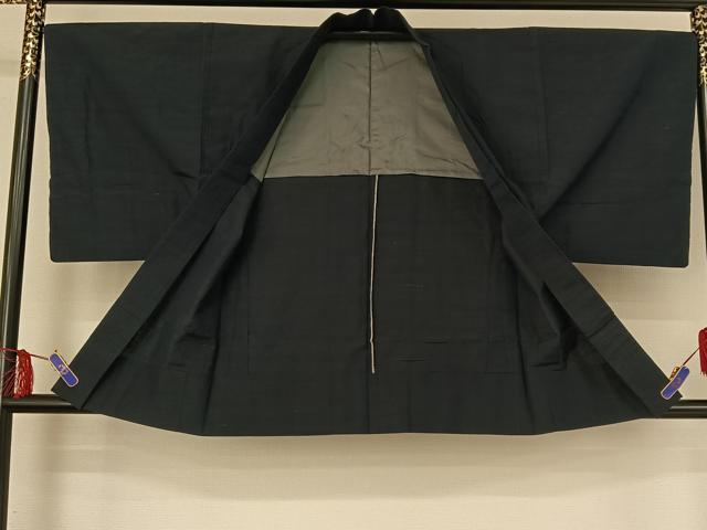 平和屋着物▽男性 紬 単衣 濃藍色 アンサンブル 正絹 逸品 AABF9184jh