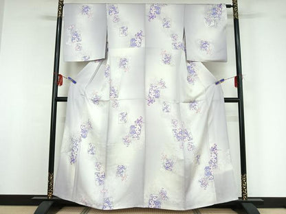 平和屋着物▽上質な小紋 単衣 色紙花文 暈し染め 金彩 正絹 逸品 AABF9185jh