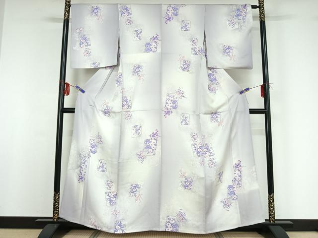 平和屋着物▽上質な小紋 単衣 色紙花文 暈し染め 金彩 正絹 逸品 AABF9185jh