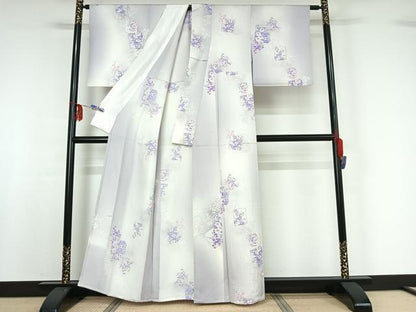 平和屋着物▽上質な小紋 単衣 色紙花文 暈し染め 金彩 正絹 逸品 AABF9185jh