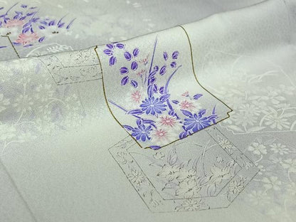 平和屋着物▽上質な小紋 単衣 色紙花文 暈し染め 金彩 正絹 逸品 AABF9185jh