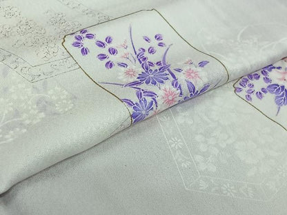 平和屋着物▽上質な小紋 単衣 色紙花文 暈し染め 金彩 正絹 逸品 AABF9185jh