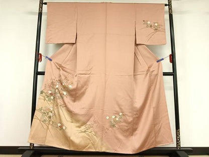 平和屋着物▽訪問着 単衣 草花文 暈し染め 金彩 正絹 逸品 AABF9187jh