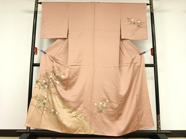 平和屋着物▽訪問着 単衣 草花文 暈し染め 金彩 正絹 逸品 AABF9187jh