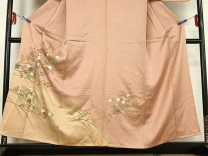 平和屋着物▽訪問着 単衣 草花文 暈し染め 金彩 正絹 逸品 AABF9187jh