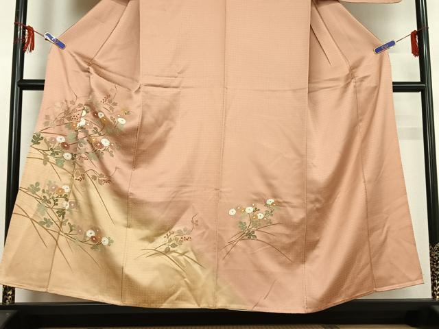 平和屋着物▽訪問着 単衣 草花文 暈し染め 金彩 正絹 逸品 AABF9187jh