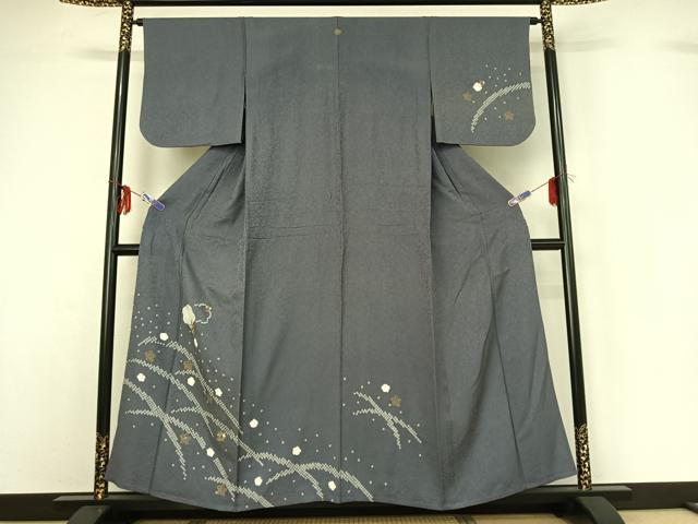 平和屋着物▽訪問着 単衣 絞り 刺繍 芝花文 正絹 逸品 AABF9191jh