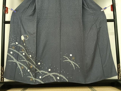 平和屋着物▽訪問着 単衣 絞り 刺繍 芝花文 正絹 逸品 AABF9191jh