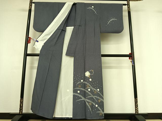 平和屋着物▽訪問着 単衣 絞り 刺繍 芝花文 正絹 逸品 AABF9191jh