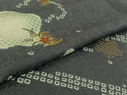 平和屋着物▽訪問着 単衣 絞り 刺繍 芝花文 正絹 逸品 AABF9191jh