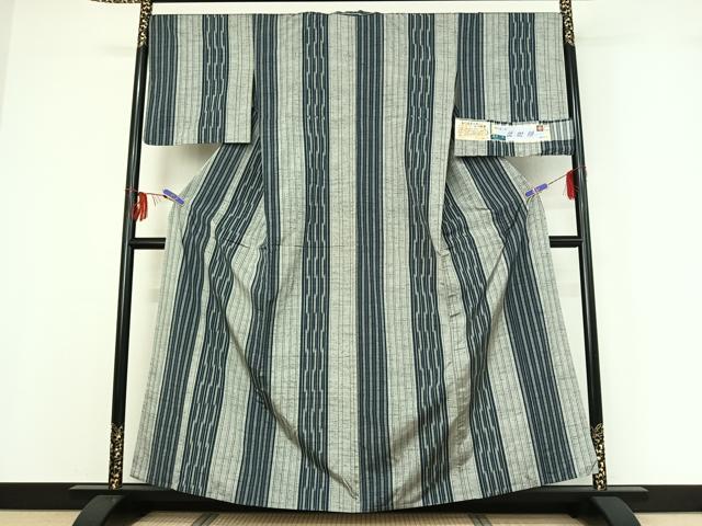 平和屋着物▽三代目市三郎 雅生紬會 紬 単衣 並樹絣 反端付き 正絹 逸品 AABF9193jh
