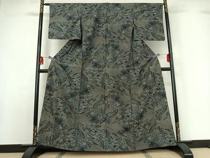 平和屋着物▽本場大島紬 単衣 風景文 正絹 逸品 AABF9194jh