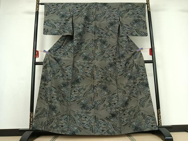 平和屋着物▽本場大島紬 単衣 風景文 正絹 逸品 AABF9194jh