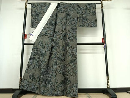 平和屋着物▽本場大島紬 単衣 風景文 正絹 逸品 AABF9194jh