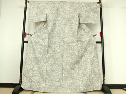 平和屋着物▽上質な紬 単衣 草花文 正絹 逸品 AABF9195jh